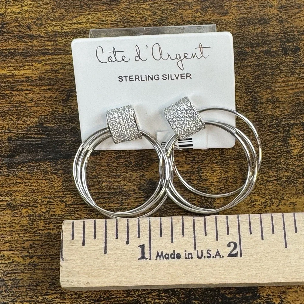 Cate D' Argent Stunning CZ w/‎ Hoop Earrings Sterling Silver NEW